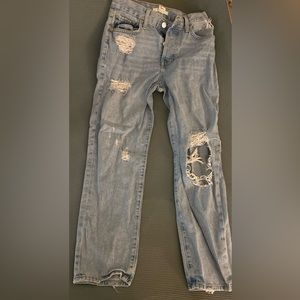 Women’s Straight Leg, Distressed Jeans. Light wash, Forever 21.
